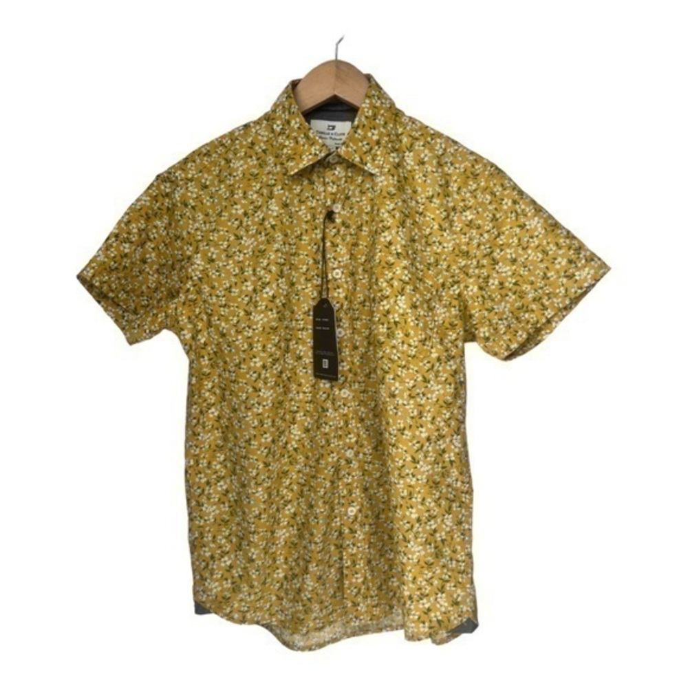 Thread & Cloth Yellow Floral Print Short Sleeve Button Up‎ Shirt Size Small NWT